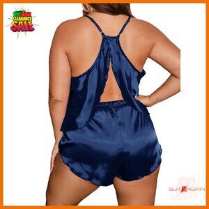 Plus Size Satin Pajama Set Cami Top Shorts Sleepwear Lounge